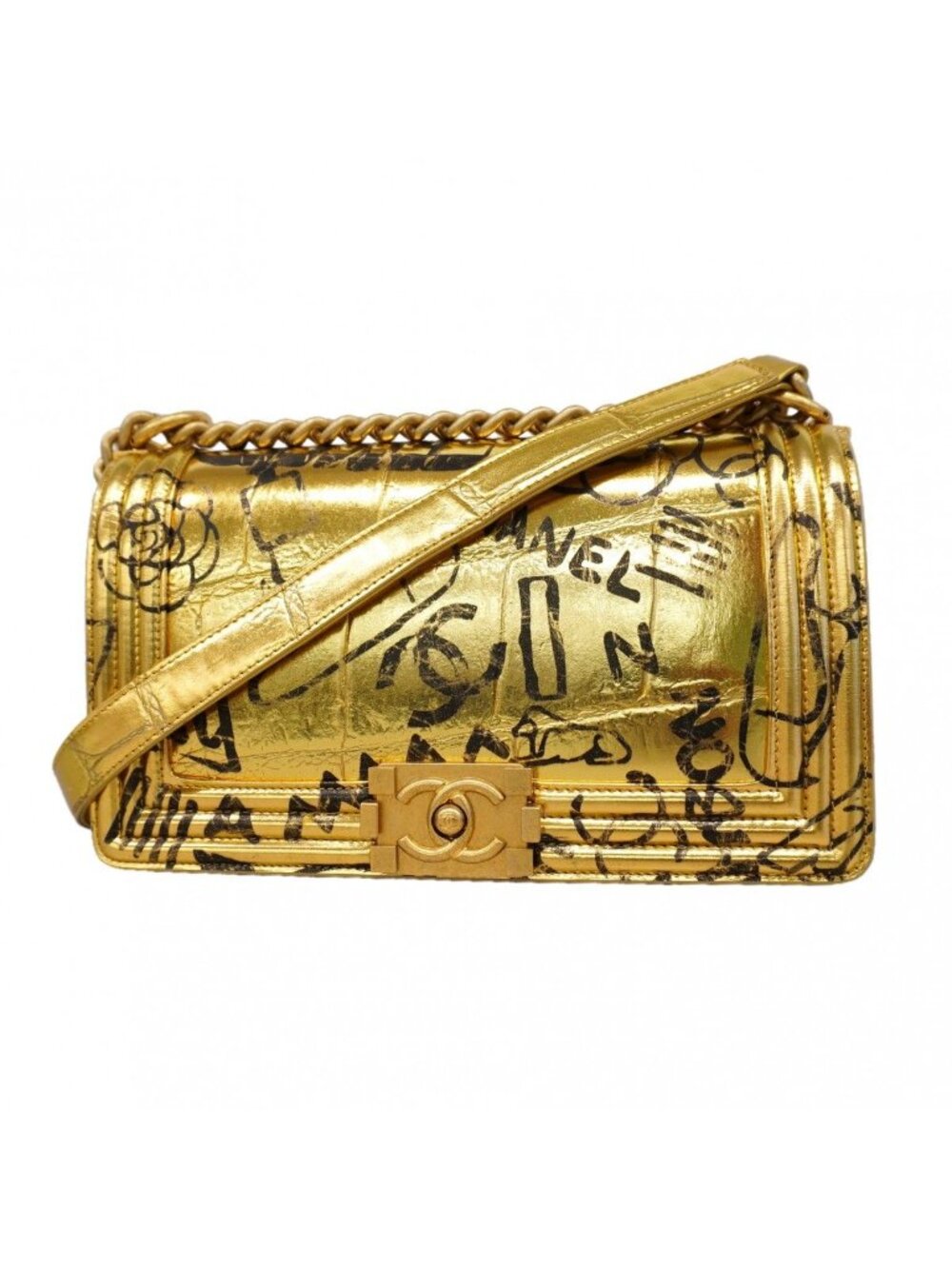 Chanel Shoulder Bag Boy Leather Gold